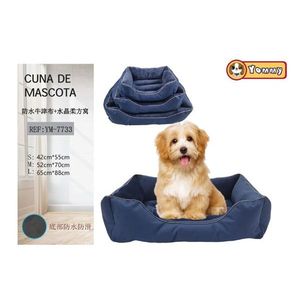 Casa para Perros de Tela Oxford Azul Oscuro con Terciopelo Cristalizado, Juego de Tres Piezas para Mascotas - Product Image 1