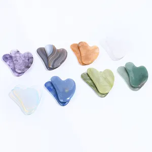 Logo personnalisé en forme de coeur Gua Sha pierre Quartz Gua Sha Jade ensemble Quartz Rose vert blanc Jade améthyste Guasha visage cristal outil