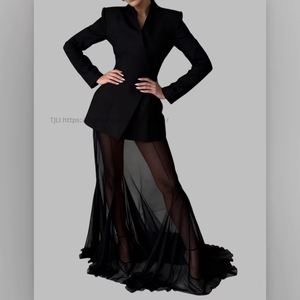 Ensemble 2 pièces pour femmes, haut en satin à manches longues et jupe en maille extensible ample, tendance - Product Image 5