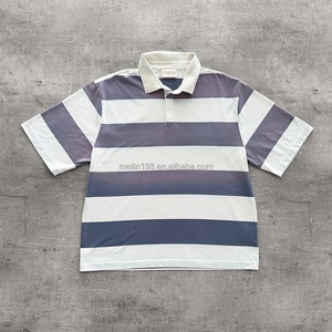 Camisa Polo a Rayas con Cuello Desgastado por el Sol, Diseño Personalizado, Estilo Urbano, Corte Cuadrado, 100% Algodón, Botones, Alta Calidad - Product Image 3