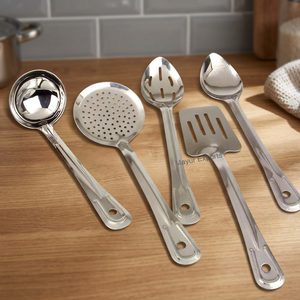 Mayur Exports - Juego de Utensilios de Cocina Sostenibles de Acero Inoxidable de Grado Alimenticio de Alta Calidad, 5 Piezas, Incluye Espátula, Cucharón y Espumadera - Product Image 2