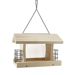 Mangeoire à oiseaux sauvages en bois pour décor de ferme maison d'oiseau en bois nichoir de sapin mangeoire à oiseaux suspendue boîte d'élevage en bois - Product Image 1