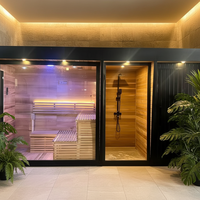 Sauna professionnel personnalisé en bois carbonisé électrique pour 4 à 6 personnes, pavillon de luxe moderne avec douche et salon, commande informatique pour villa