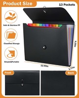 Organizador de Archivos Expandible LISI Tamaño Carta A4, 7/13 Bolsillos, Cubierta Negra de Plástico, Interior Transparente/Colorido