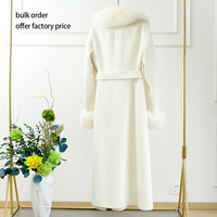 Manteau en cachemire et laine pour femme, fourrure de renard blanc, double face, hiver chaud, grande taille, col amovible, luxe, fourrure naturelle