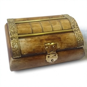 Handmade Wooden Pyramid Style Irregular Box with Brass Trim and Lock Home Decoration Craft - Product Image 1