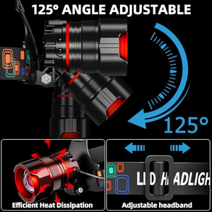 Lampe frontale LED numérique 30W 1000 lumens, étanche, pour randonnée, camping, avec capteur, portée 1000m, autonomie de la batterie - Product Image 3