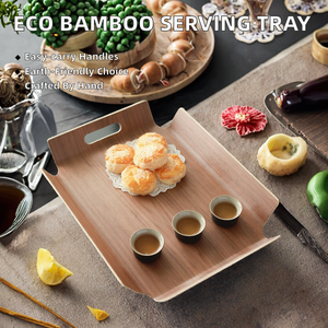 ถาดเสิร์ฟทรงสี่เหลี่ยมผืนผ้าทำจากไม้ไผ่แบบคลาสสิก กันน้ำ เป็นมิตรกับสิ่งแวดล้อม ทำด้วยมือ พร้อมหูจับคู่ สำหรับเสิร์ฟขนมปัง เค้ก - Product Image 2