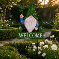 Piquet de jardin en fer peint à la main, motif Gnome de bienvenue pour la Saint-Patrick, décoration saisonnière pour la maison et les fêtes