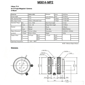 คอมพิวเตอร์ดั้งเดิม M0814-MP2 FA เลนส์ 8 มม. F1.4 2/3 นิ้ว C-Mount สำหรับกล้องวิชันซิสเต็มอุตสาหกรรม - Product Image 1