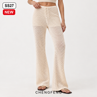SS27 Nouveau pantalon de plage évasé blanc ajouré en crochet pour femme, en maille de coton, fabricant grossiste