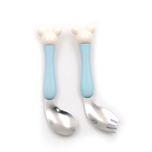 Juego de vajilla para niños de <span class=keywords><strong>Mickey</strong></span> de dibujos animados, cuchara y tenedor especial de acero inoxidable para bebés, lindo Mango antideslizante, comida para bebés - Product Image 4