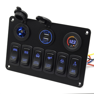 Dc 12V 24V 6 Gang Marine Boat 4.2A Dual USB Car Charger color voltímetro Aluminio push ON OFF Switch Panel - Product Image 2