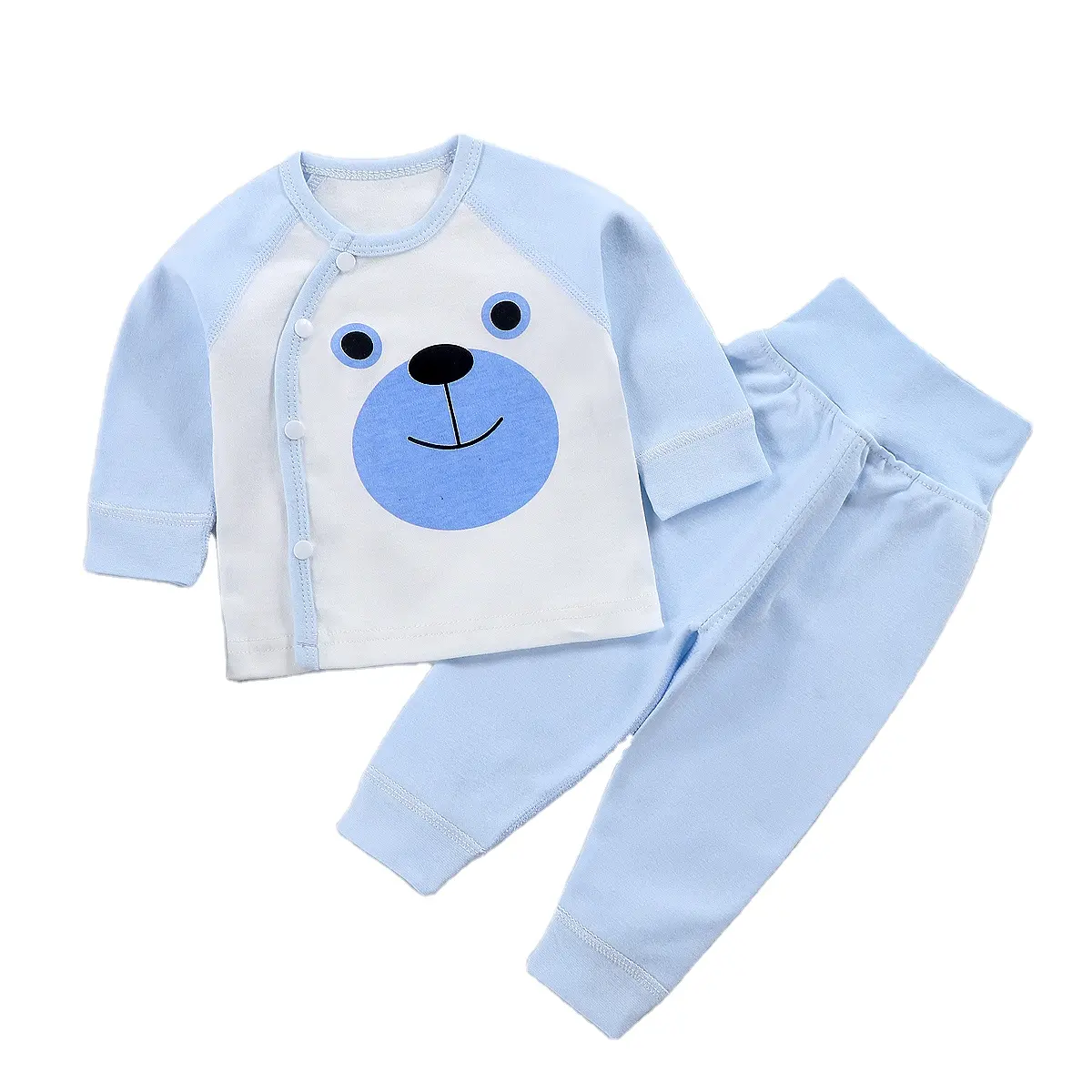 Infant Newborn Blue Bear Infant Solid Clothes Sets Long Sleeve Bodysuits Baby 2 Pcs Romper + Pant Baby Clothes Sets