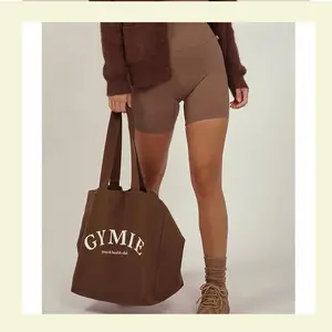 Chic Custom Logo Weekends Mulheres Presente Brown Cotton Canvas Pano Tecido Ombro ginásio Tote Bag