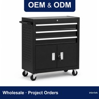Coffre à outils à 3 tiroirs avec portes doubles, chariot de rangement en acier verrouillable sur roulettes pour atelier de réparation automobile