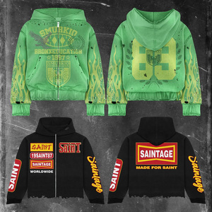 Sudadera con Capucha Oversize de Algodón Lavado al Ácido, Unisex, con Parches Personalizados, Bordado y Serigrafía, para Otoño, 350g, Estilo Urbano - Product Image 3