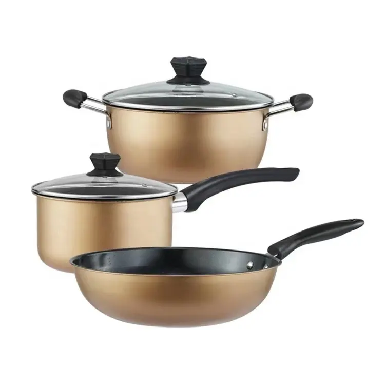 Ensemble de casseroles antiadhésives de haute qualité, 5 pièces, ustensiles de cuisine en acier doré, wok