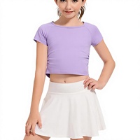 Dreammonkey Crop tops tricotés à logo uni pour filles, manches courtes, col rond, été