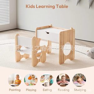 Wooden children's study table and chair set, children's <b>drawing</b> table, baby dining table and chair set, building block table - Product Image 5