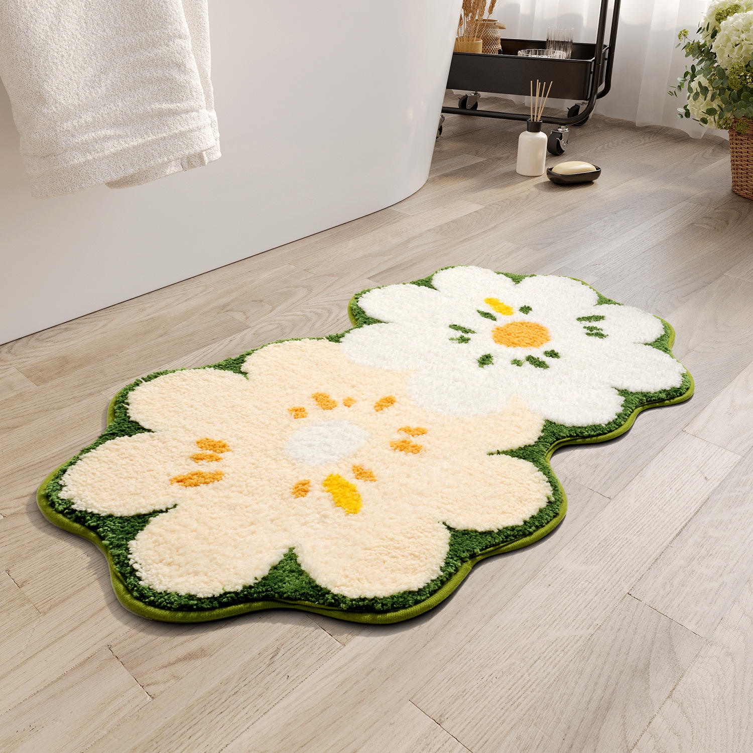 พรมเช็ดเท้าในห้องน้ำแบบกำมะหยี่ - สีเขียวป่าฤดูใบไม้ผลิ