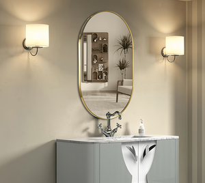 <span class=keywords><strong>Espejo</strong></span> de <span class=keywords><strong>pared</strong></span> ovalado dorado moderno para decoración del hogar con marco de metal cepillado espejos de <span class=keywords><strong>pared</strong></span> horizontal o <span class=keywords><strong>vertical</strong></span> para entrada de baño - Product Image 5