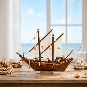 Modèle de bateau en bois artisanal décoratif pour la décoration nautique de la maison, du bureau ou de la table, idéal pour la décoration maritime et l'aménagement intérieur côtier. - Product Image 4