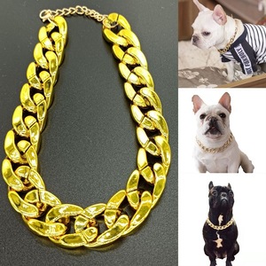 Collier pour chien en chaîne dorée réglable 36-43 cm, ornement en plastique pour animaux de compagnie, pour bouledogue français et autres chiens - Product Image 1