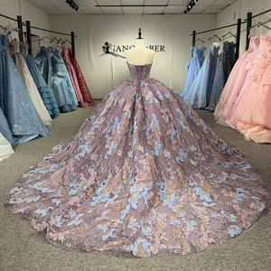 Dy1528 Luxury Mauve Purple Chiffon Natural Waist Quinceanera Dress Sparkly Floral Lace Applique Ball Gown Beaded Anti-static - Product Image 3