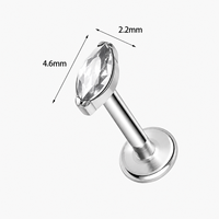 ASTM F136 Titanium Internal Thread Marquise Zircon Stud Hypoallergenic Nickel Free for Ear Lobe Cartilage Piercing Jewelry