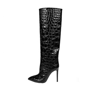 Big Size 45 Women Knee High Boots Thin Heel Animal Print <b>Shoes</b> Snake Pattern on Women's Stiletto Long Booties - Product Image 4