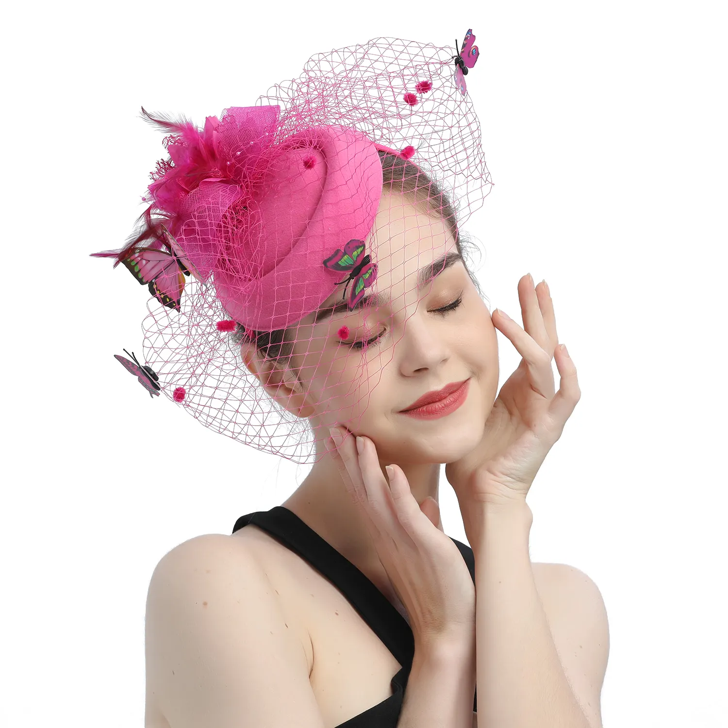 Bandeau de mariée parfait gaze feutre tissu chapeau de mariage avec voile et pince Unique chapeau de fête mode église chapeau Fascinator pour les femmes