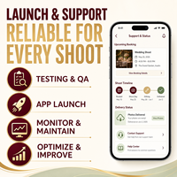 App di Prenotazione Fotografi per Servizi Fotografici, Compatibile con iOS/Android, Visualizzazione Portfolio su Internet, Selezione Pacchetti e Interfaccia Utente