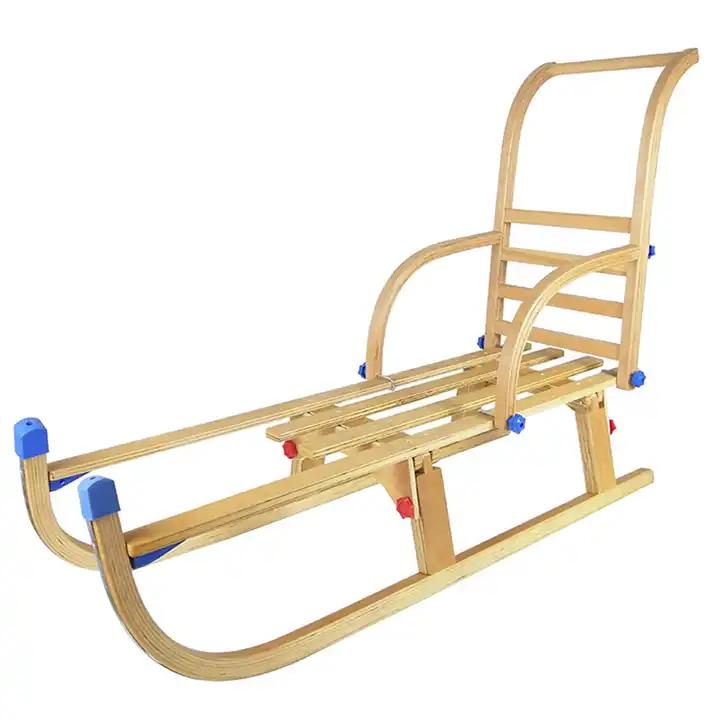 kids foldable wooden sled with backrest