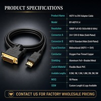 Câble adaptateur Mini DP vers DP en gros avec gaine en PVC, blindage en feuille et en tresse, 1080P bidirectionnel pour PC/ordinateur portable/moniteur/projecteur
