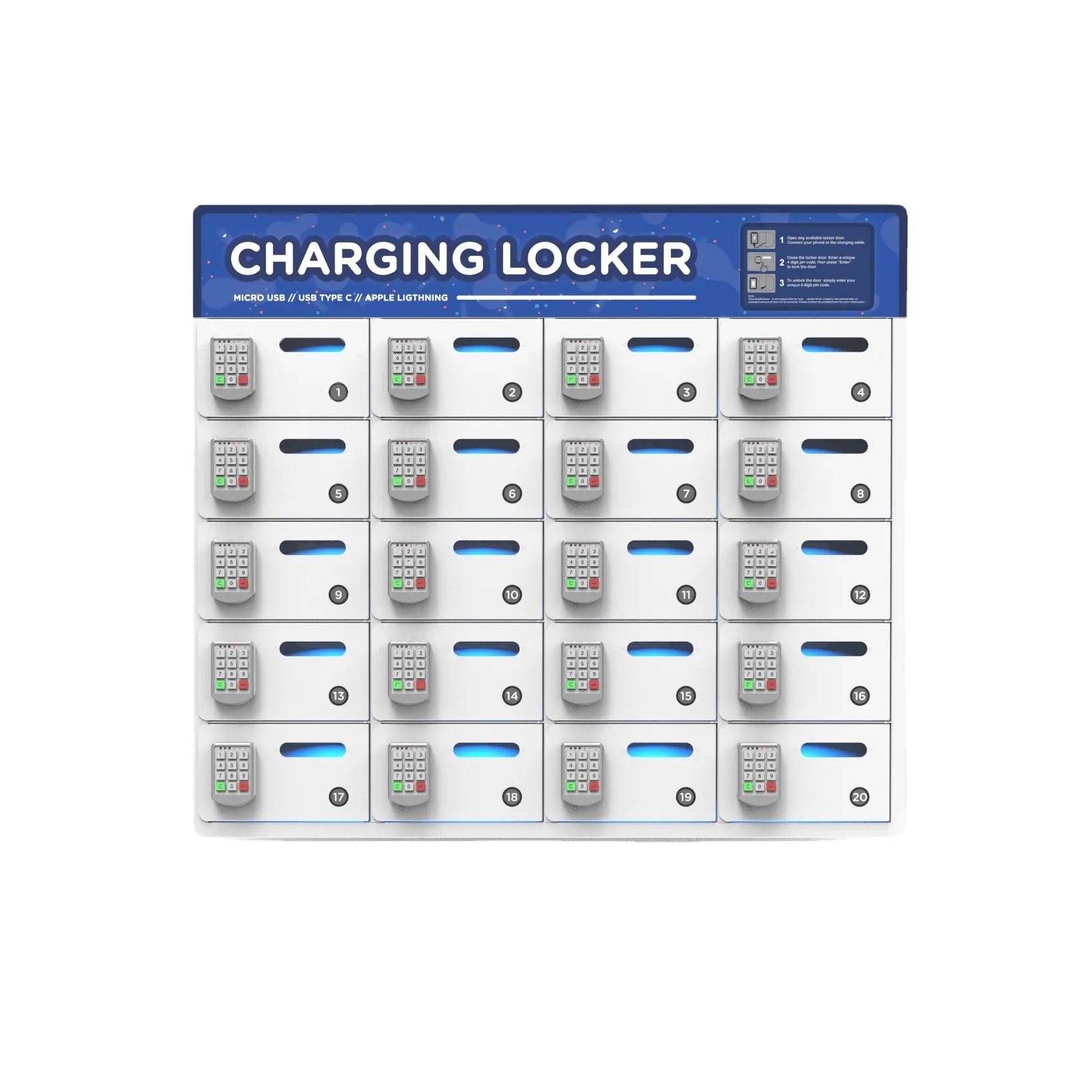 Wholesale Classic 20 Bay Heavy Duty Keypad Charging Locker Public Place Charging Cabinet Station For Cell Phone