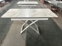 Table à manger moderne et élégante en céramique, extensible, réglable en hauteur, avec plateau en marbre et pieds en métal, 6 places, pour salon, salle à manger