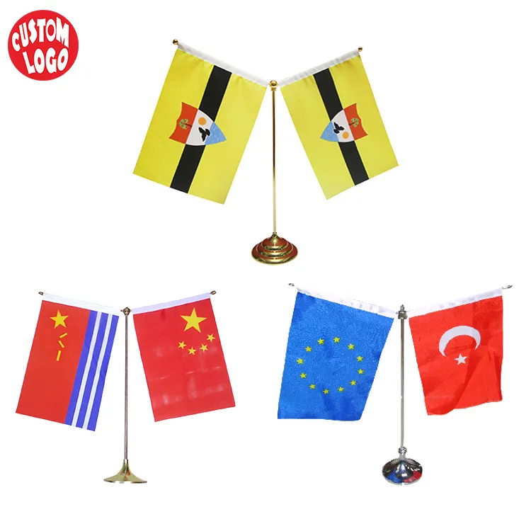 Factory Bedrukte Sublimatie Polyester Nationale Bureau Vlag 10*15 Cm Decoratieve Kerst Tafel Vlag Stand