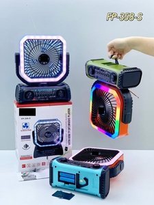 Haut-parleur Bluetooth portable d'extérieur avec panneau solaire, ventilateur rotatif et lumières LED RGB pour le camping et la maison, <span class=keywords><strong>radio</strong></span> portable - Product Image 2