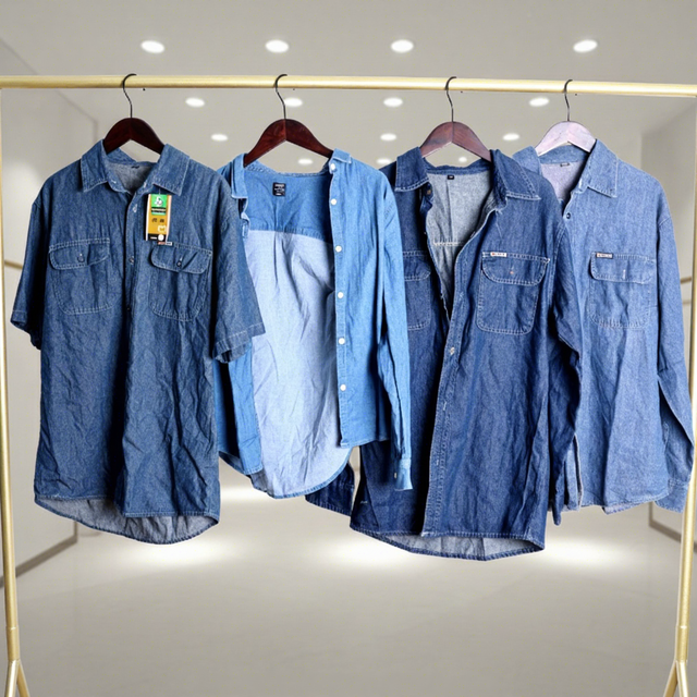Mixed Retro Fashion Men's Secondhand Denim Shirts & Coats-Spring Season Bales 45kg Minimum Wholesale