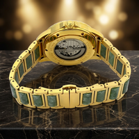 Montres automatiques mécaniques pour hommes en jade naturel, ajourées, avec diamants, lumineuses, résistantes à l'eau 50m, luxe et mode