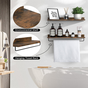 Étagère murale flottante en bois rustique avec barre porte-serviettes, marron foncé, organisateur de rangement <span class=keywords><strong>pour</strong></span> salle de bain - Product Image 1