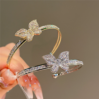 Bracelet papillon micro zircon avec bracelet glacé réglable pour femmes de la mode plaqué or véritable