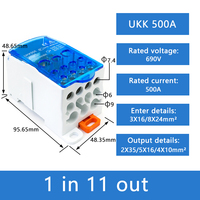 Caja de Distribución de Energía Unipolar UKK 500A 690V, 1 Entrada, 11 Salidas, Barra Colectora de Montaje con Tornillos, Bloque de Terminales Eléctricos