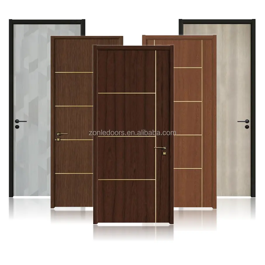 Porte d'hôtel insonorisée au design moderne Portes intérieures en bois solides en PVC WPC pour chambre avec serrure intelligente