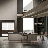 Ensemble de meubles de cuisine modernes avec îlot de rangement mural, armoire de cuisine en mélamine, granit, MDF, contreplaqué, pour villa
