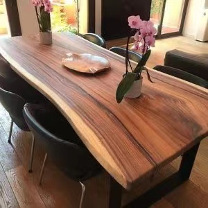 <span class=keywords><strong>Tavolo</strong></span> da Pranzo di Design Moderno in Lastra di Legno Massello di Noce con Bordo Naturale Irregolare - Product Image 3