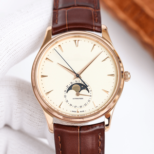 Men's Elegant Automatic Mechanical Watch with Moon Phase <b>Calendar</b> Leather Strap Stainless Steel Case for Business and Daily Wear - Product Image 1