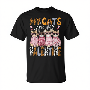 T-Shirt San Valentino con Gattino Carino, Manica Corta, Girocollo, Unisex, Stampa Digitale, Design per Amanti dei Gattini - Product Image 2