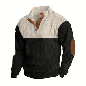 Pull à capuche en velours côtelé de poids lourd avec logo brodé sur le devant coupe régulière pour hommes hiver 100% polyester col rond - Product Image 4